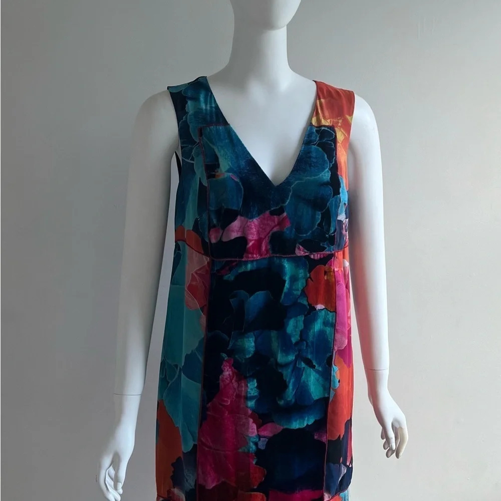 Anthropologie Silk Velvet Leifsdottir Floral Mini Dress Sz 6 Boho Artsy Colorful - Picture 2 of 9